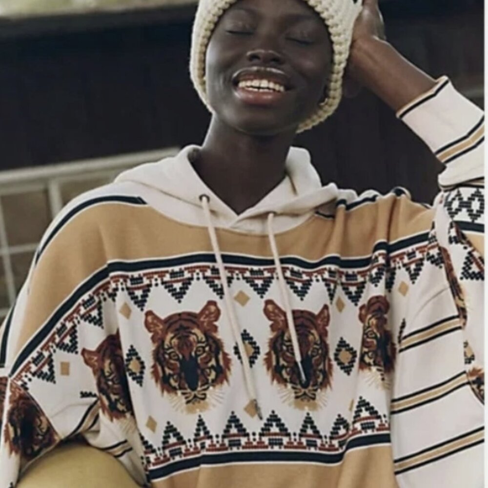 Free People Movement Sprint To The Finish Printed Hoodie Tiger Print, Small, NWT